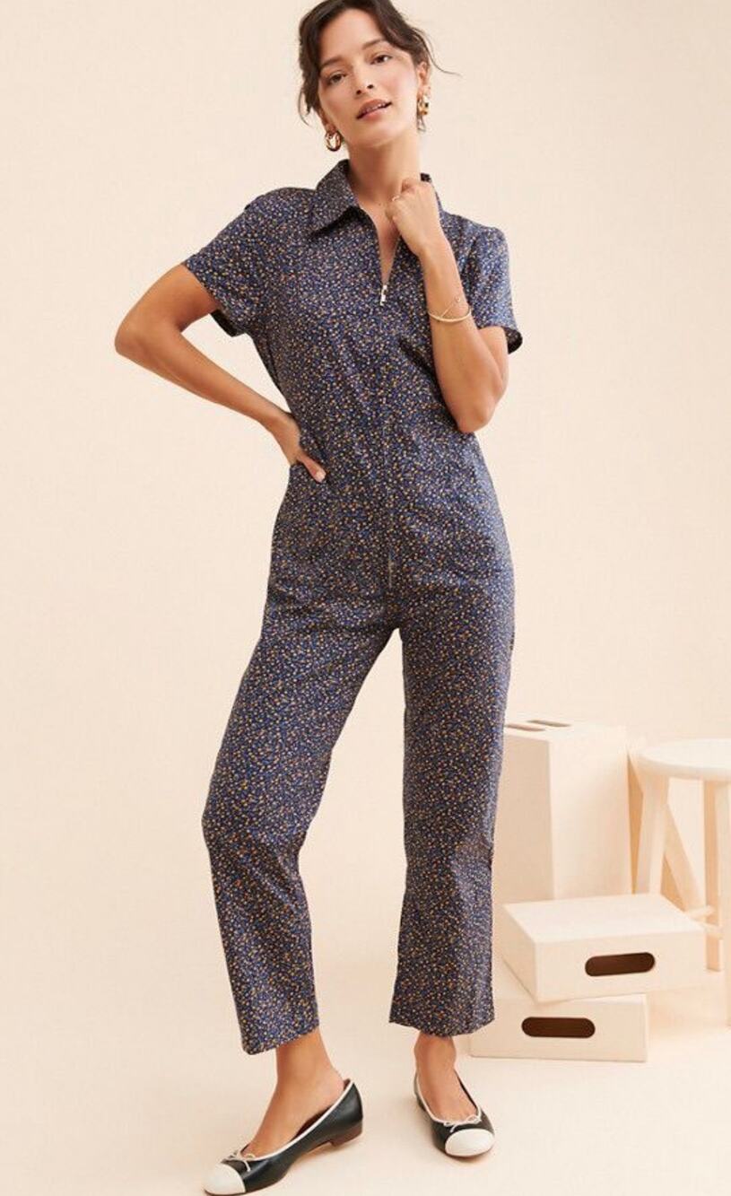 Anthropologie Afternoon James Utility Coveralls Navy Florals Multi Size Small